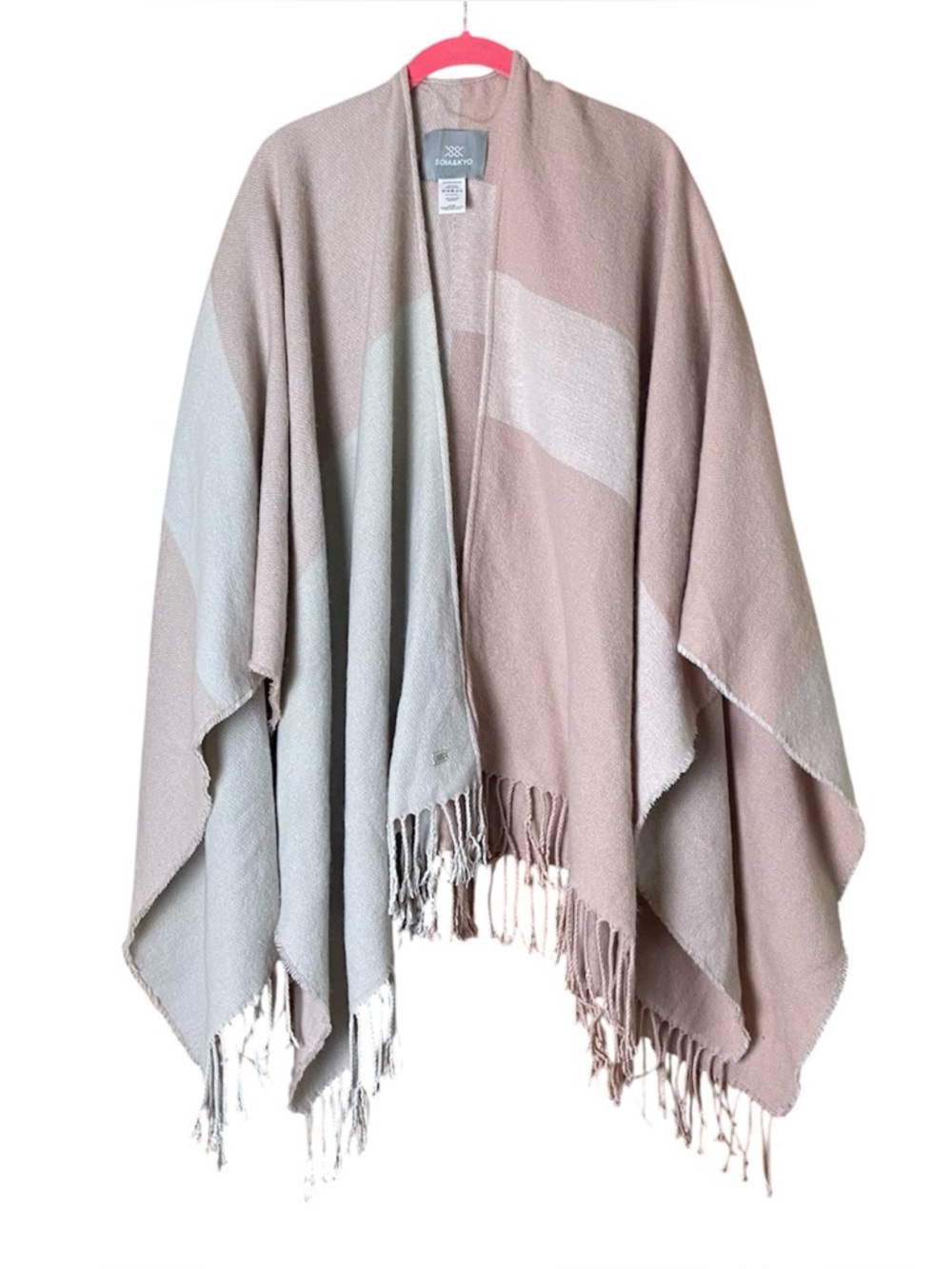 Soia & Kyo Neutral Colorblock Poncho Wrap One Size Fringe Cape - Picture 2 of 5
